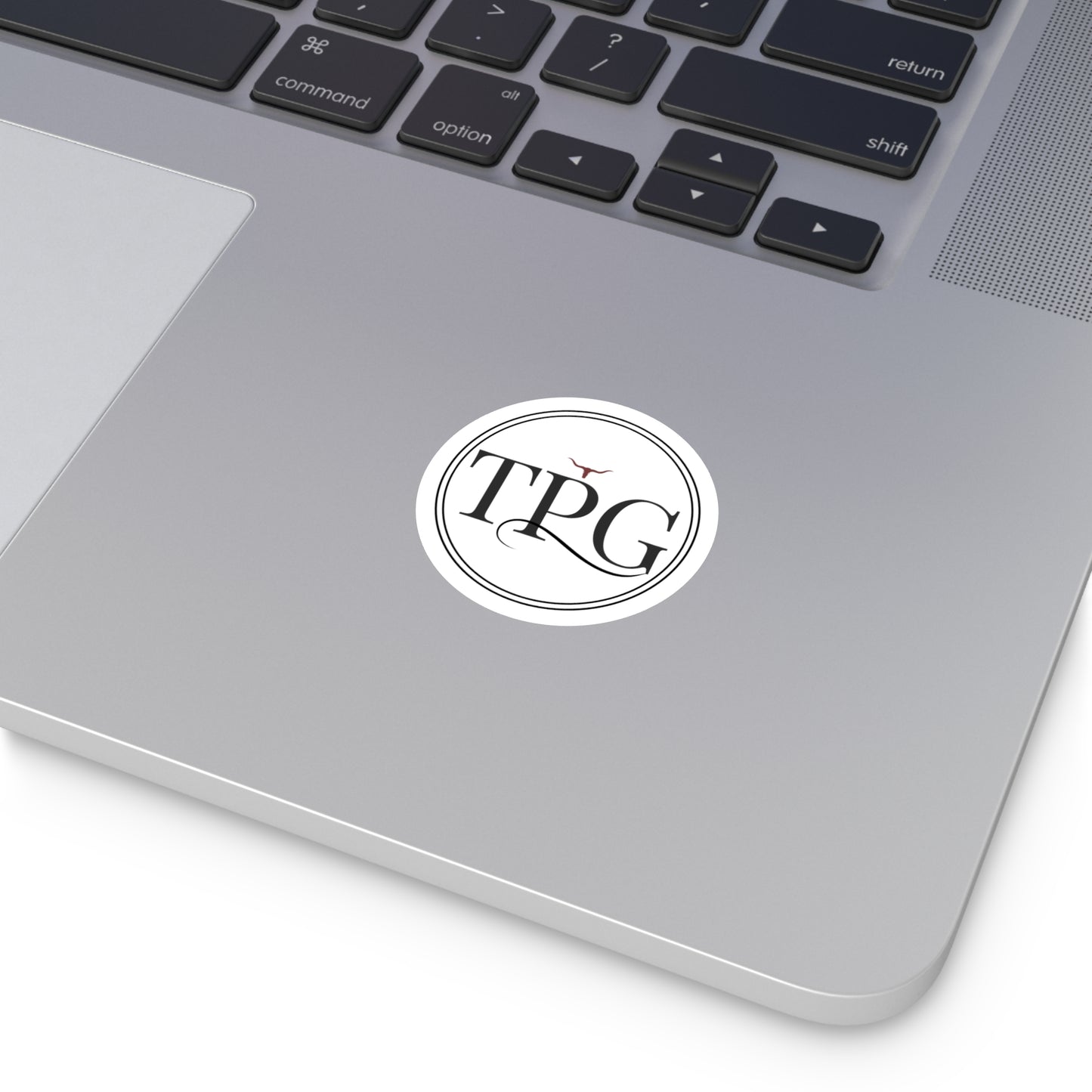 TPG Round Vinyl Sticker — Classic Monogram Logo Sticker with Longhorn Accent