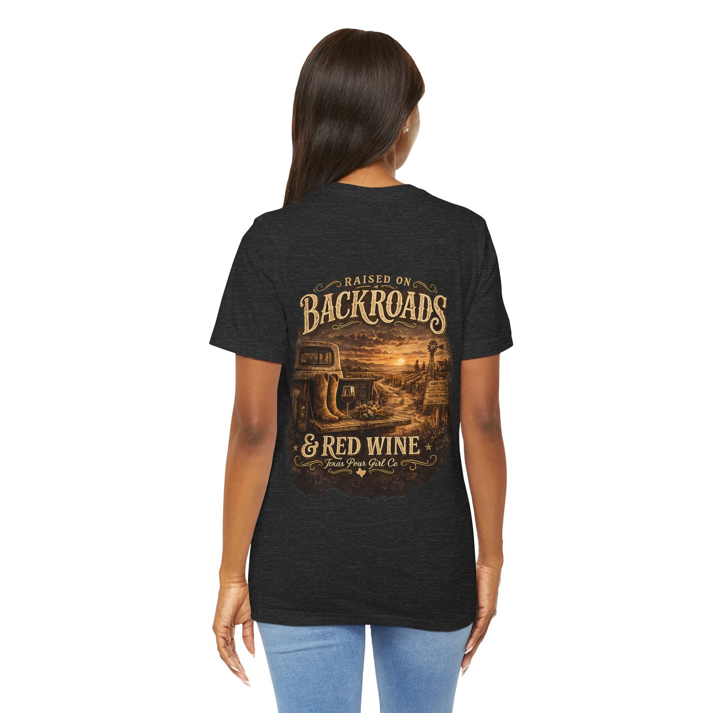 Raised on Backroads & Red Wine Tee — Vintage Country Graphic T-Shirt