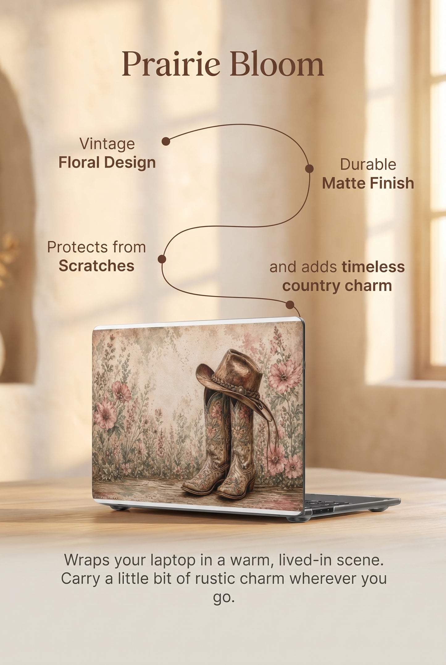 Cowgirl Boots & Hat Matte MacBook Case — Vintage Floral Western Laptop Cover