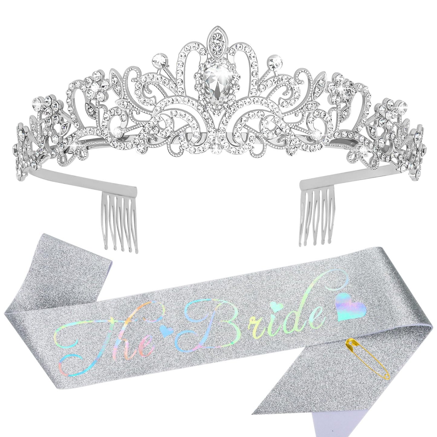 Bride Crown & Sash Set | Rhinestone Bachelorette Tiara | Western Bachelorette Party Gift