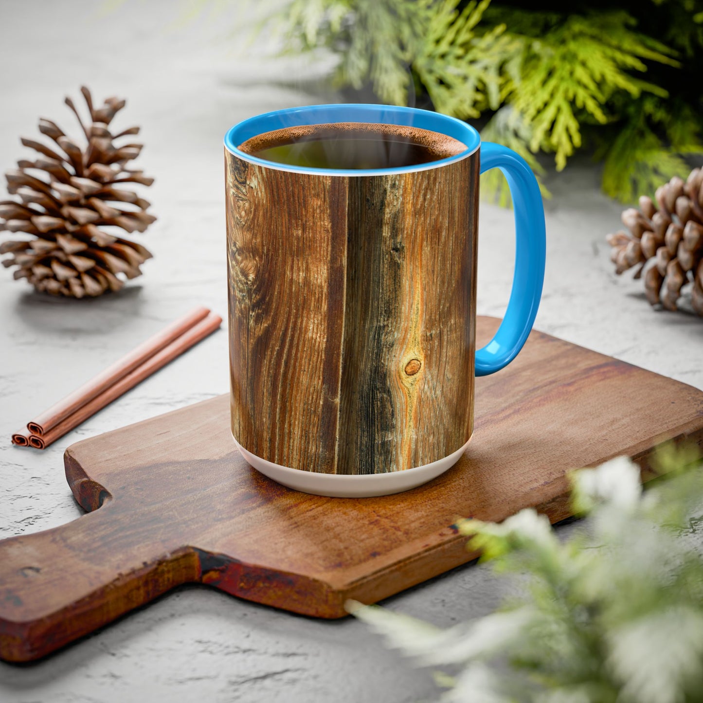 Rustic Wood Grain Coffee Mug — Cozy Cabin 11oz & 15oz (Room for Cream)