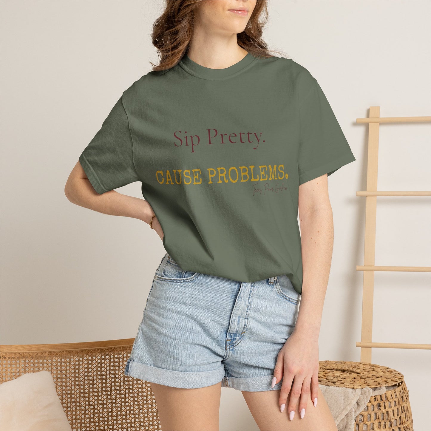 Sip Pretty Cause Problems Shirt | Funny Wine Tee Women | Sassy Wine Lover Gift | Comfort Colors Graphic T-Shirt