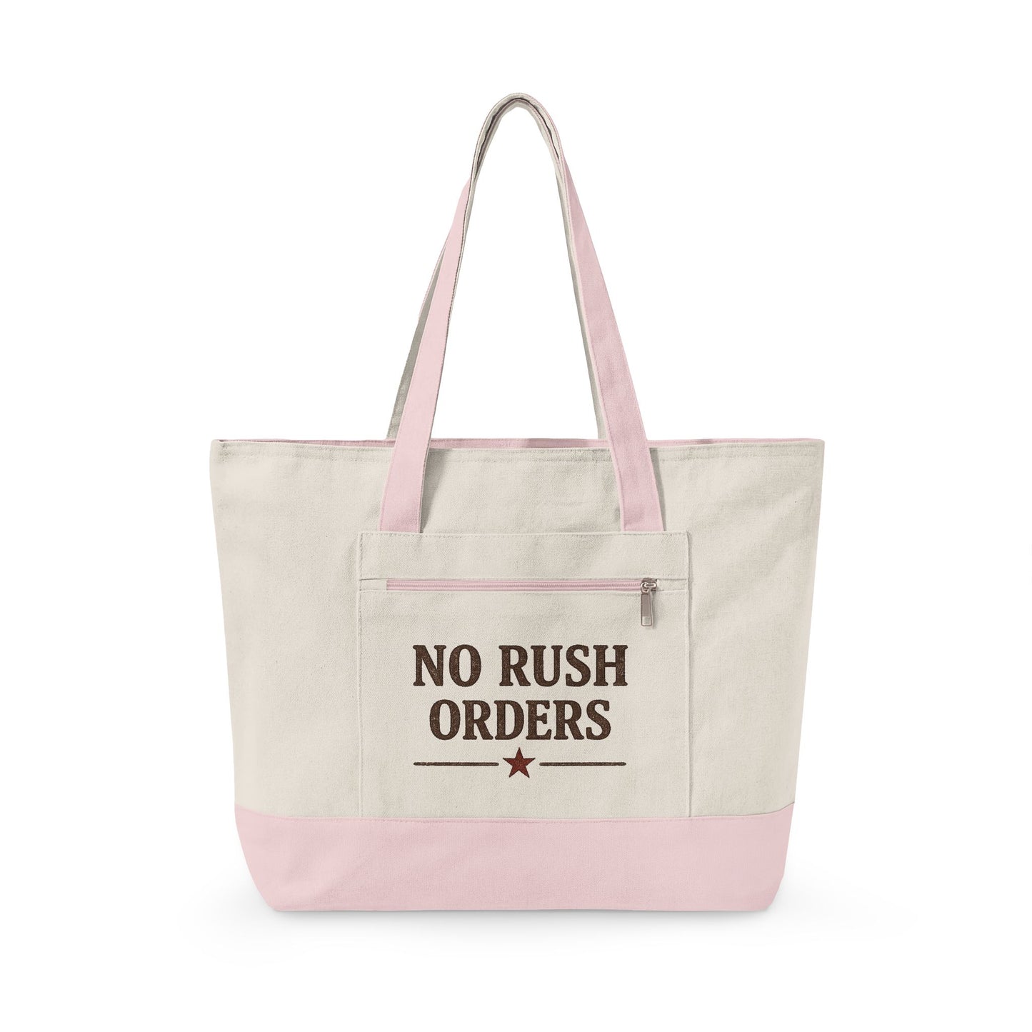 Canvas Tote Bag — "NO RUSH ORDERS" Rustic Star Zippered Tote