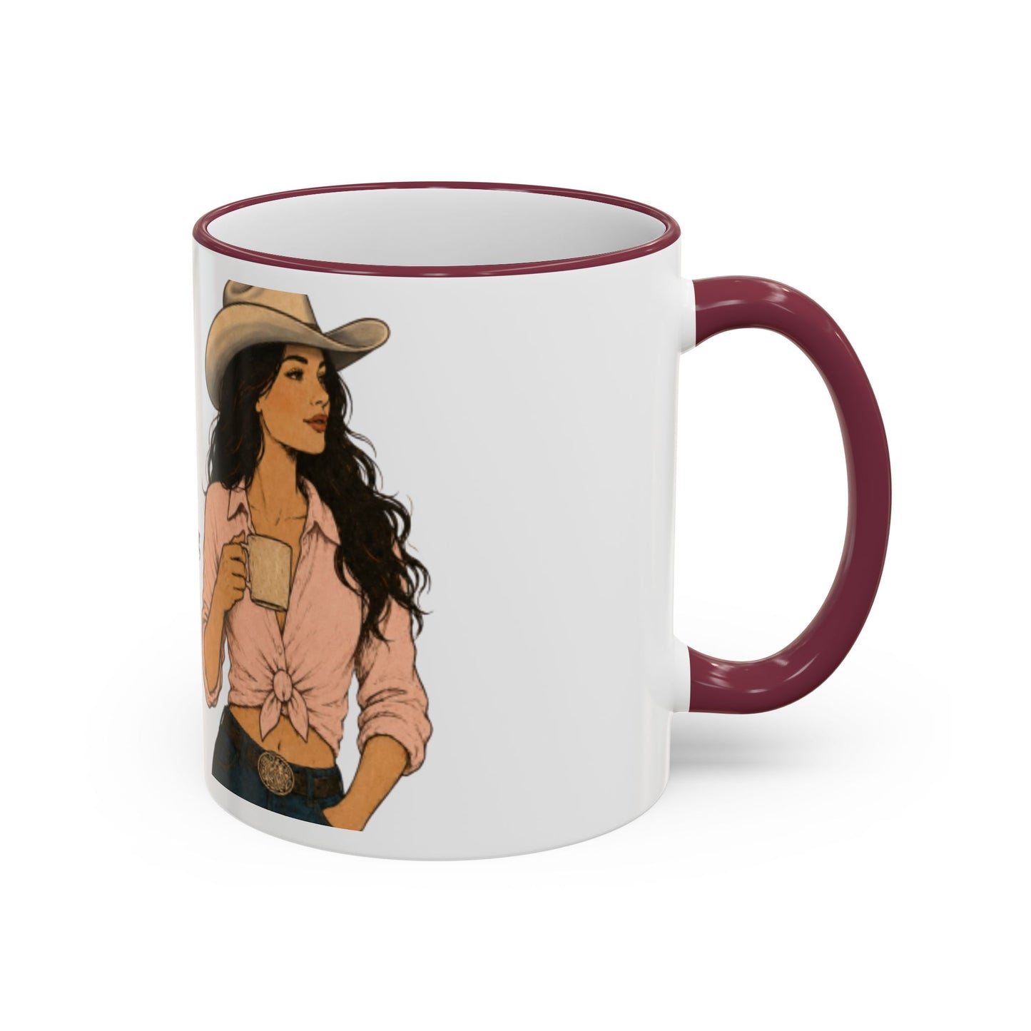 Cowgirl Coffee Mug – “Pretending this is Rosé” Accent Rim & Handle Ceramic Mug