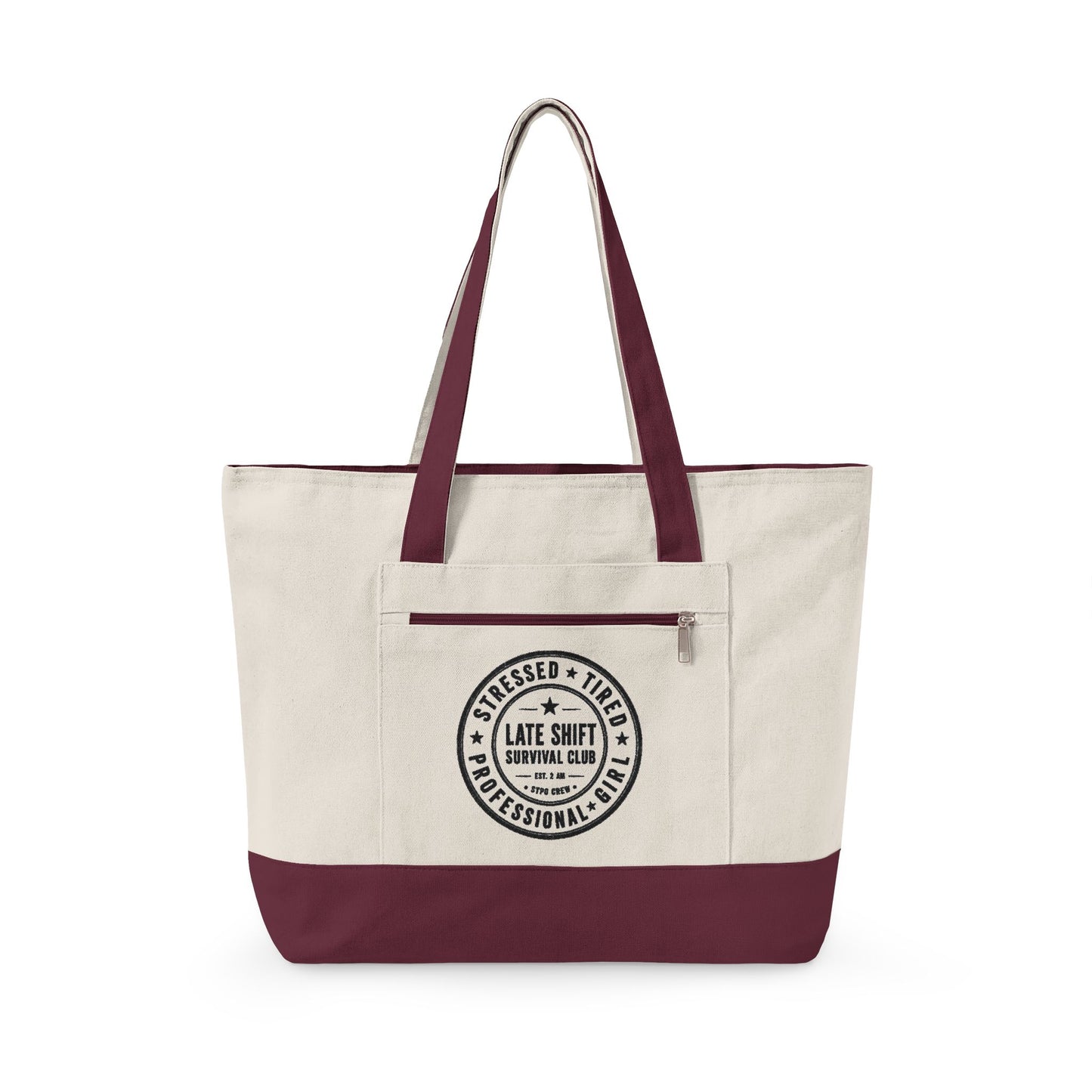 Canvas Tote Bag – 'Bakers Don’t Sleep' Zippered Market Tote with Bakery Seal Graphic
