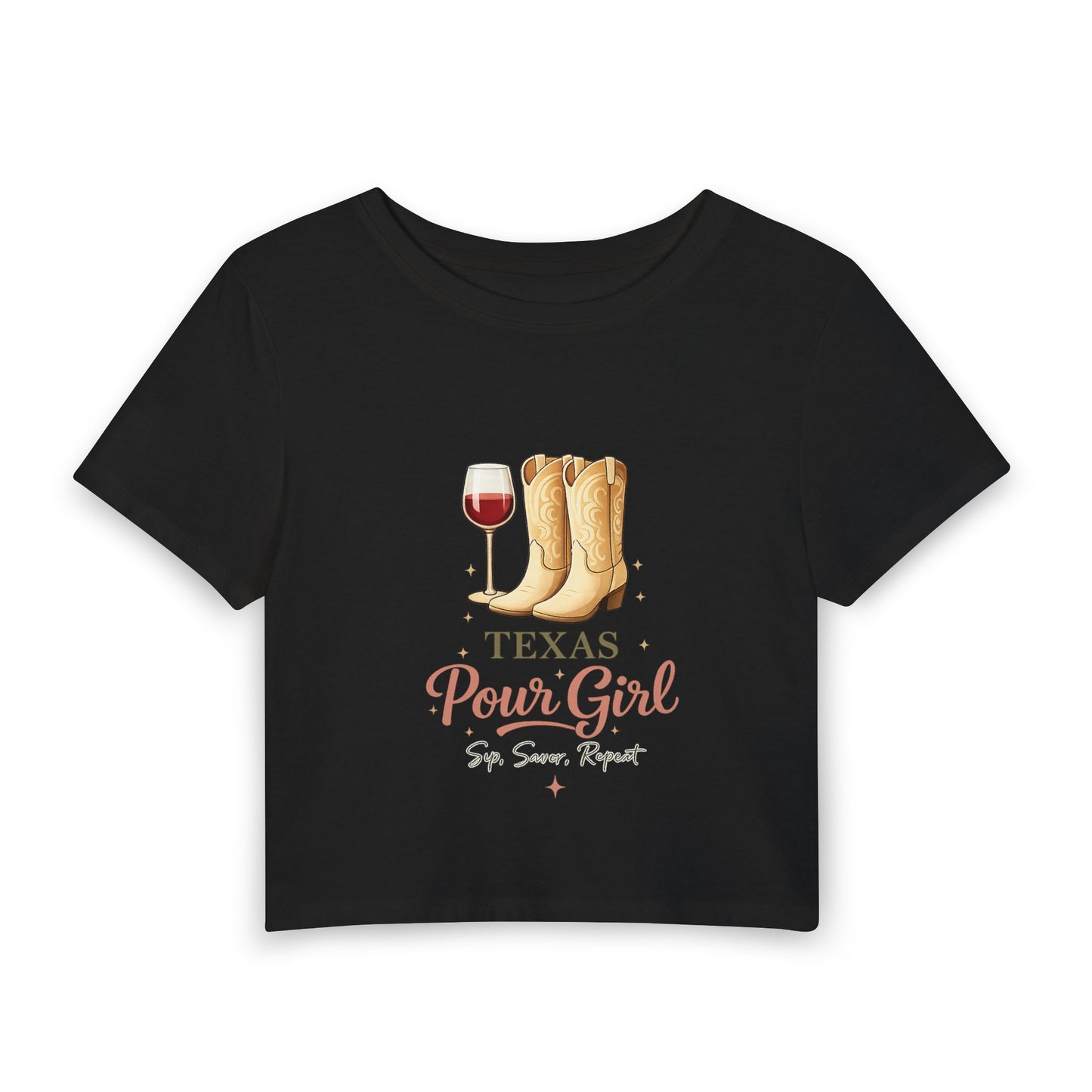 Texas Pour Girl Baby Tee – Wine & Cowboy Boots Crop Top