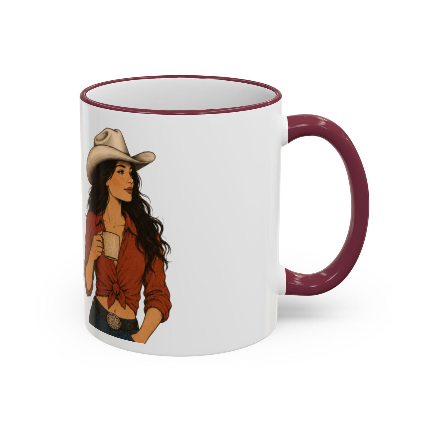 Cowgirl Coffee Mug — "May Contain: Coffee or Merlot" Accent Rim & Handle Mug