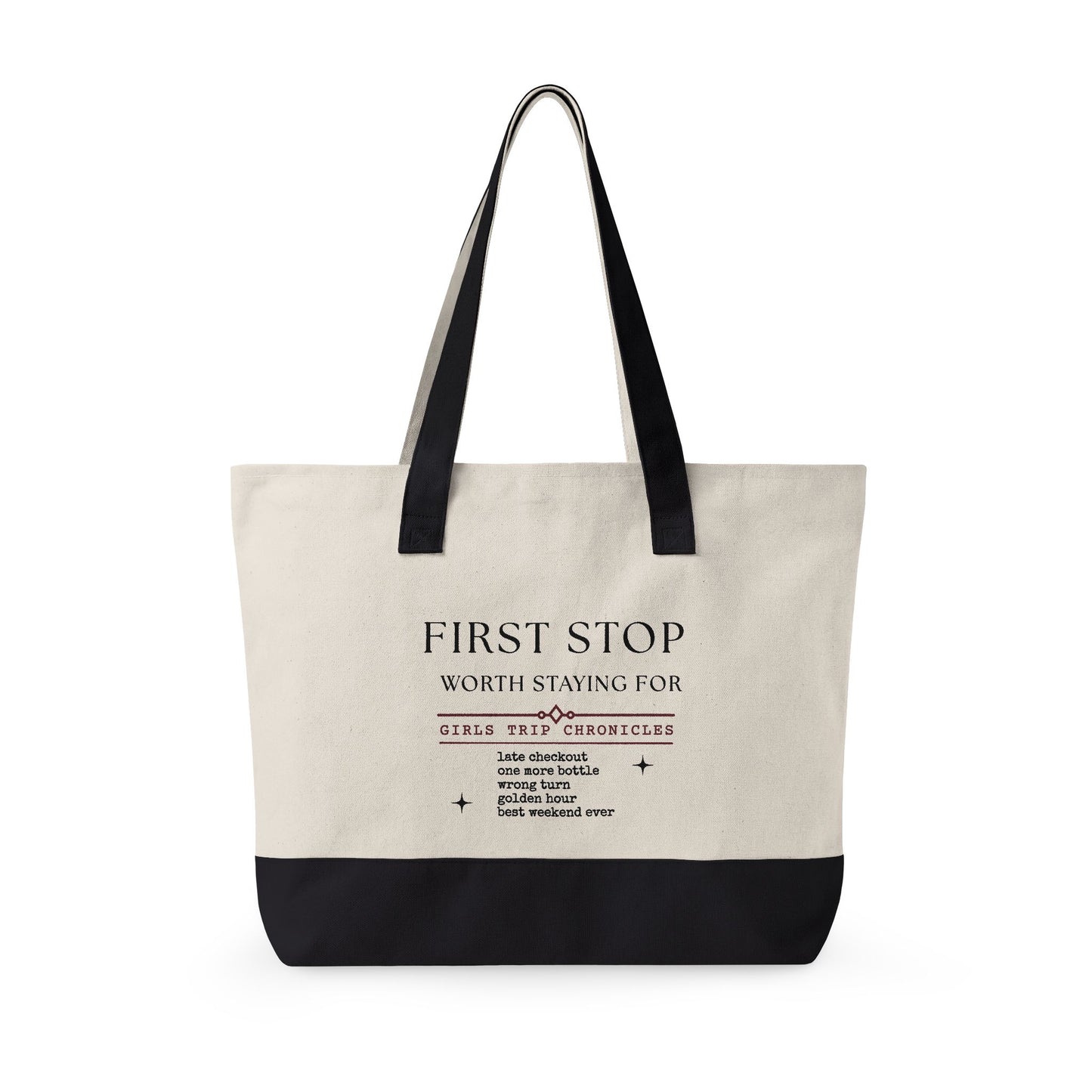 Texas Pour Girl Canvas Tote — "First Stop Worth Staying For" Girls Trip Chronicles Zippered Tote