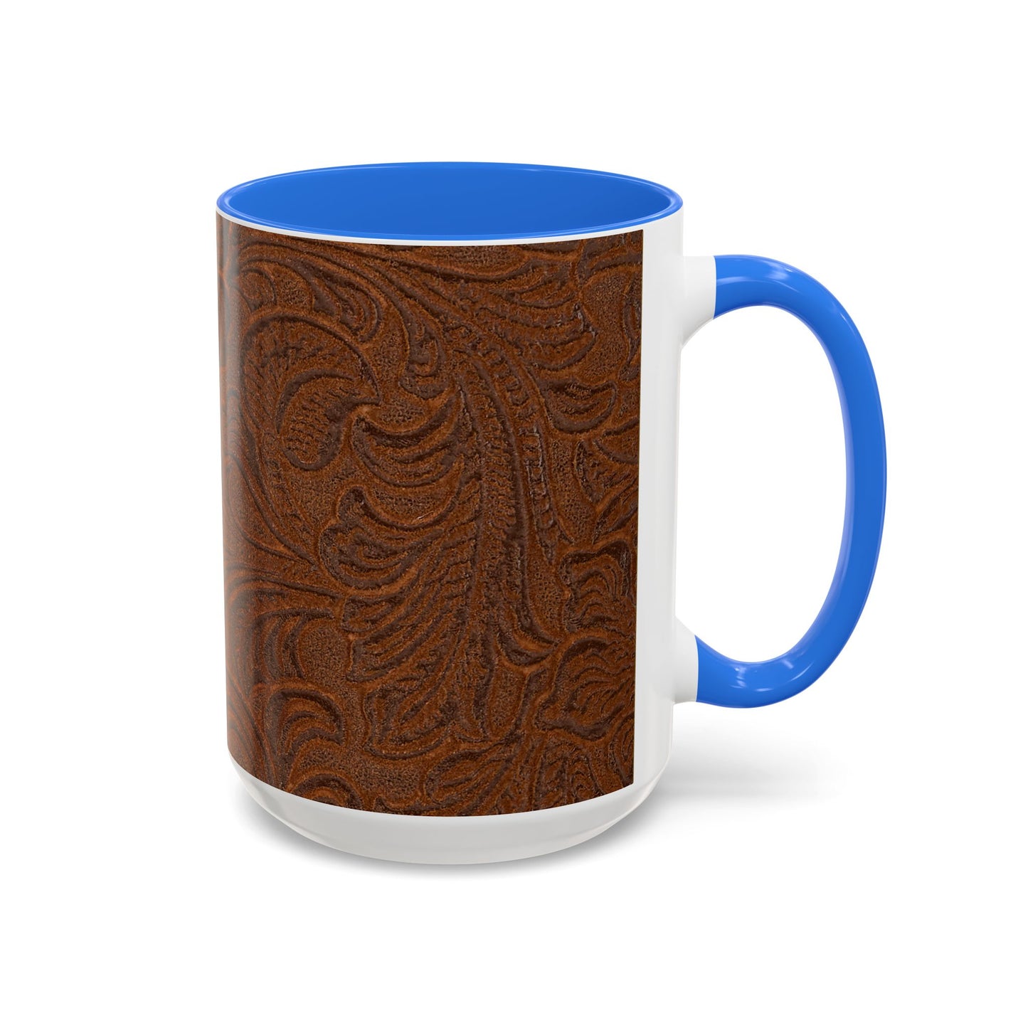 Rustic Tooled Leather Pattern Mug — Brown Western Floral Coffee Cup (11oz/15oz)