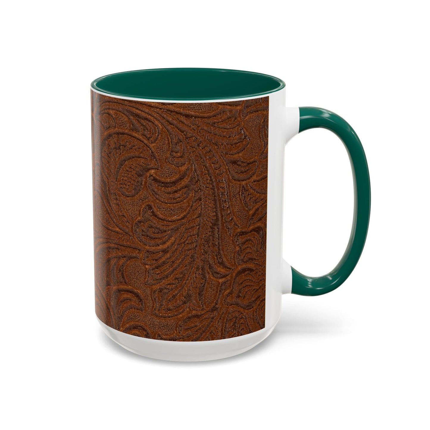 Rustic Tooled Leather Pattern Mug — Brown Western Floral Coffee Cup (11oz/15oz)