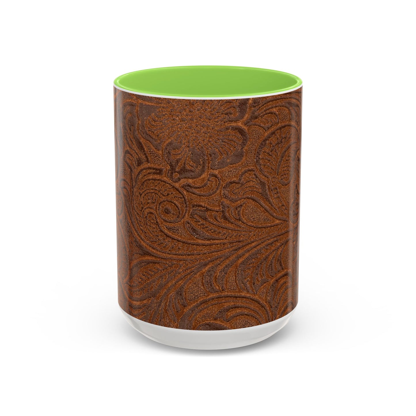 Rustic Tooled Leather Pattern Mug — Brown Western Floral Coffee Cup (11oz/15oz)