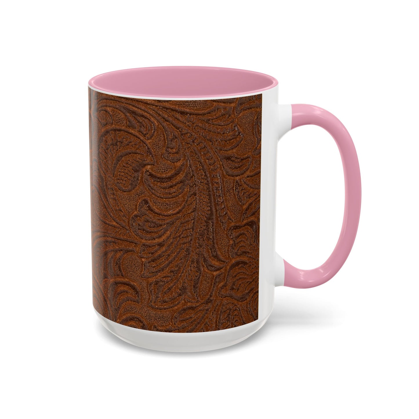 Rustic Tooled Leather Pattern Mug — Brown Western Floral Coffee Cup (11oz/15oz)