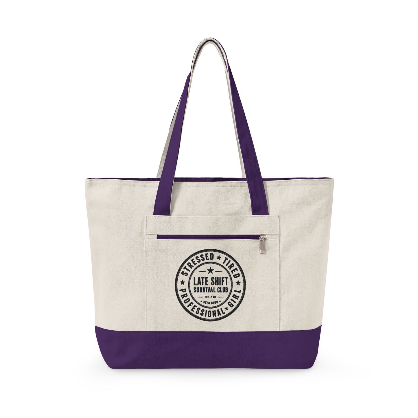 Canvas Tote Bag – 'Bakers Don’t Sleep' Zippered Market Tote with Bakery Seal Graphic