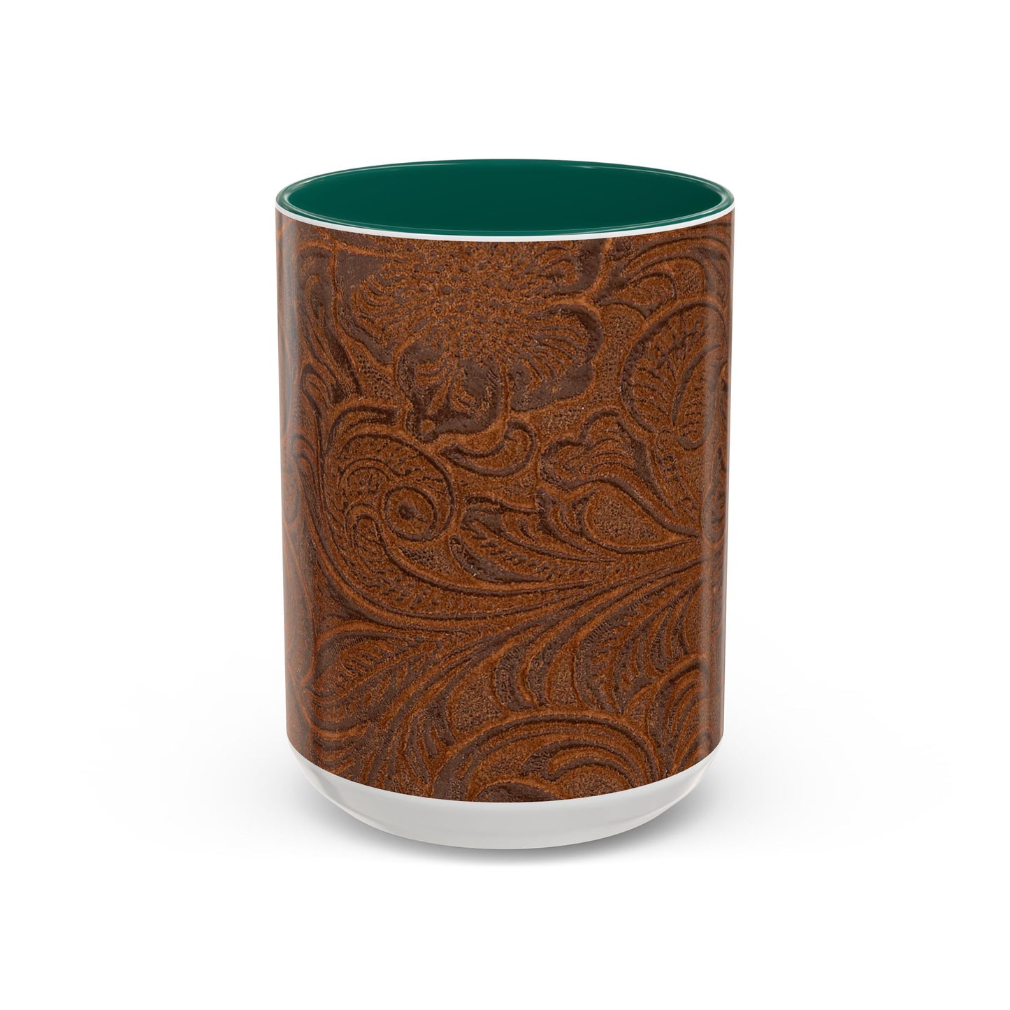 Rustic Tooled Leather Pattern Mug — Brown Western Floral Coffee Cup (11oz/15oz)
