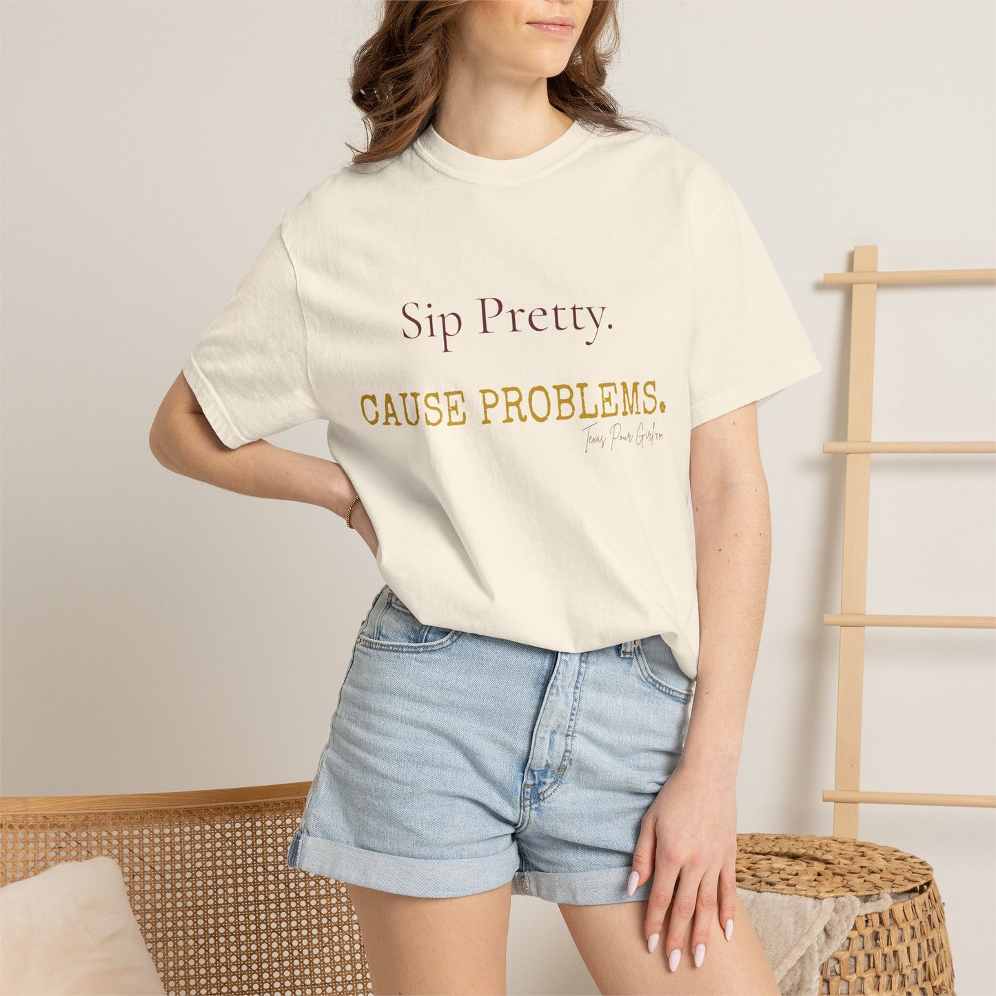 Sip Pretty Cause Problems Shirt | Funny Wine Tee Women | Sassy Wine Lover Gift | Comfort Colors Graphic T-Shirt