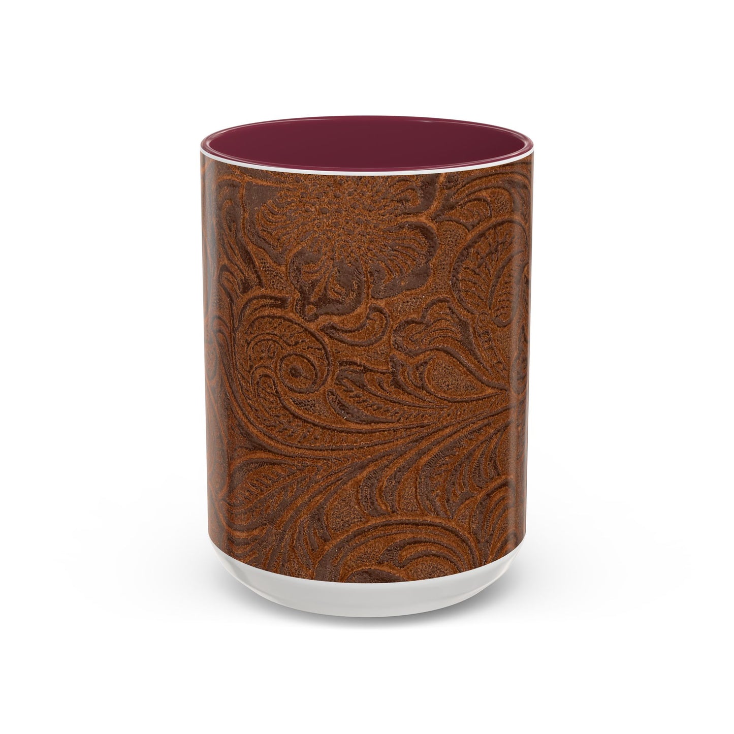 Rustic Tooled Leather Pattern Mug — Brown Western Floral Coffee Cup (11oz/15oz)