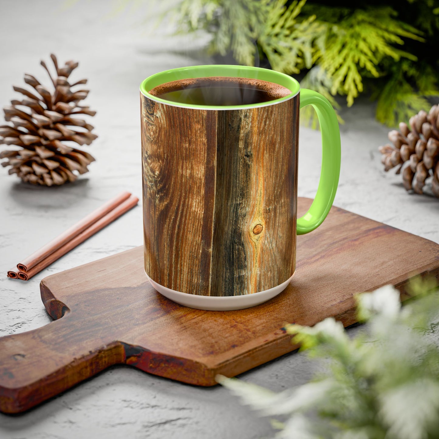 Rustic Wood Grain Coffee Mug — Cozy Cabin 11oz & 15oz (Room for Cream)