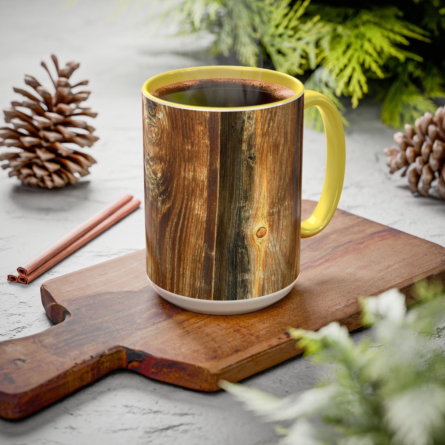 Rustic Wood Grain Coffee Mug — Cozy Cabin 11oz & 15oz (Room for Cream)