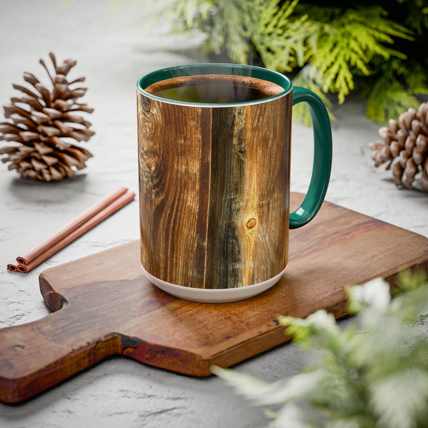 Rustic Wood Grain Coffee Mug — Cozy Cabin 11oz & 15oz (Room for Cream)