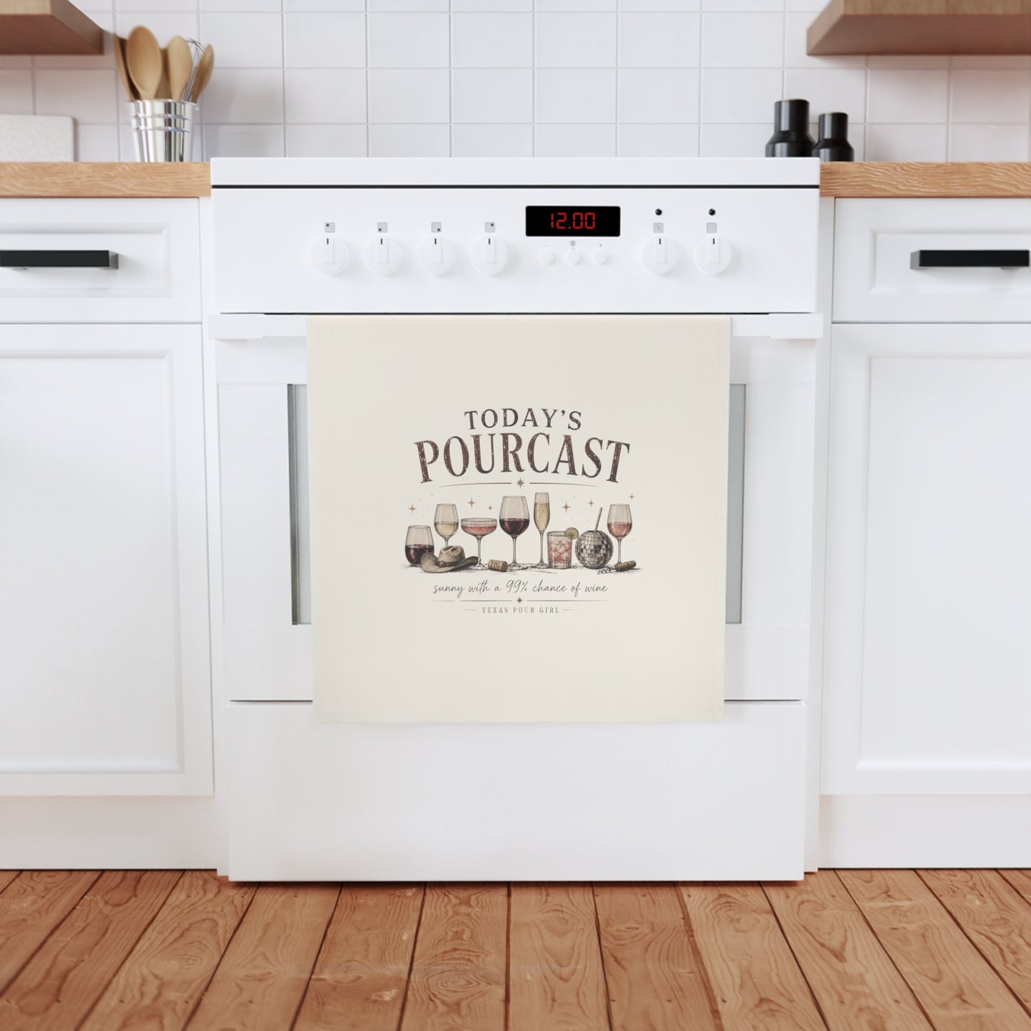 Today's Pourcast Cotton Tea Towel — Wine Glasses & Cheese Kitchen Towel