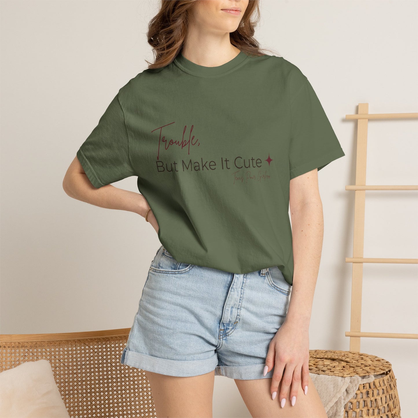 Trouble But Make It Cute Shirt | Cute Sassy Graphic Tee | Funny Women's T-Shirt Gift | Comfort Colors Script Tee