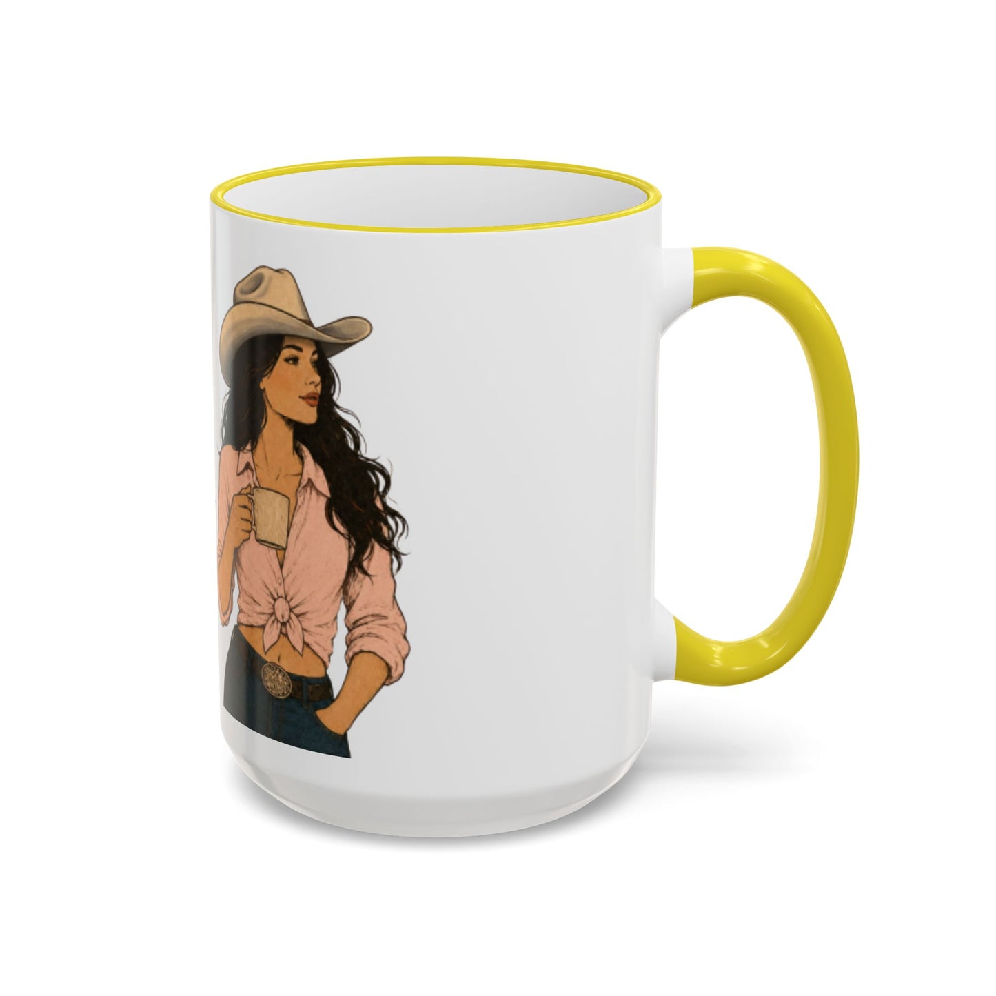 Cowgirl Coffee Mug – “Pretending this is Rosé” Accent Rim & Handle Ceramic Mug