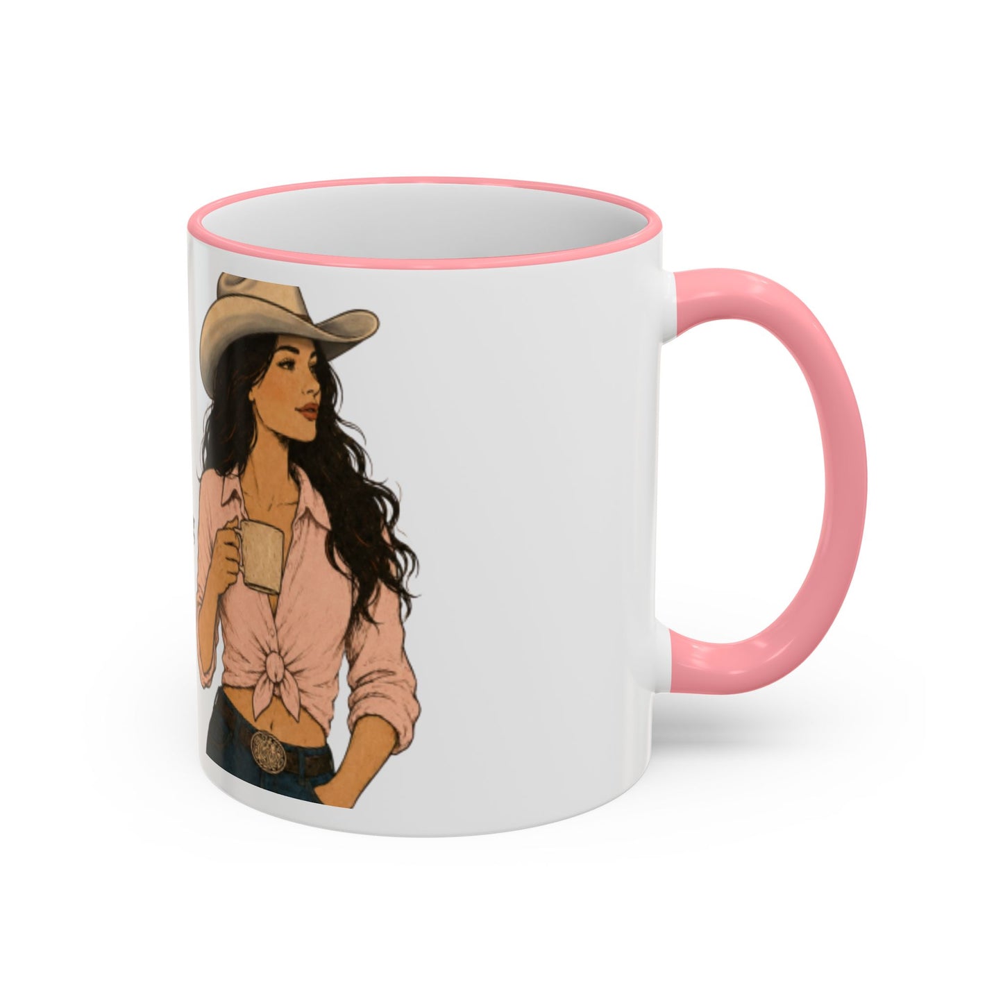 Cowgirl Coffee Mug – “Pretending this is Rosé” Accent Rim & Handle Ceramic Mug