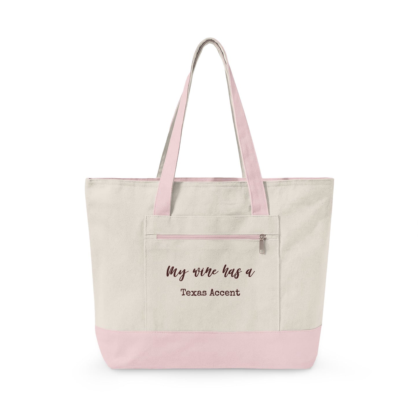 Canvas Tote Bag — Wine Splash 'My Wine Has a Texas Accent' Zippered Tote