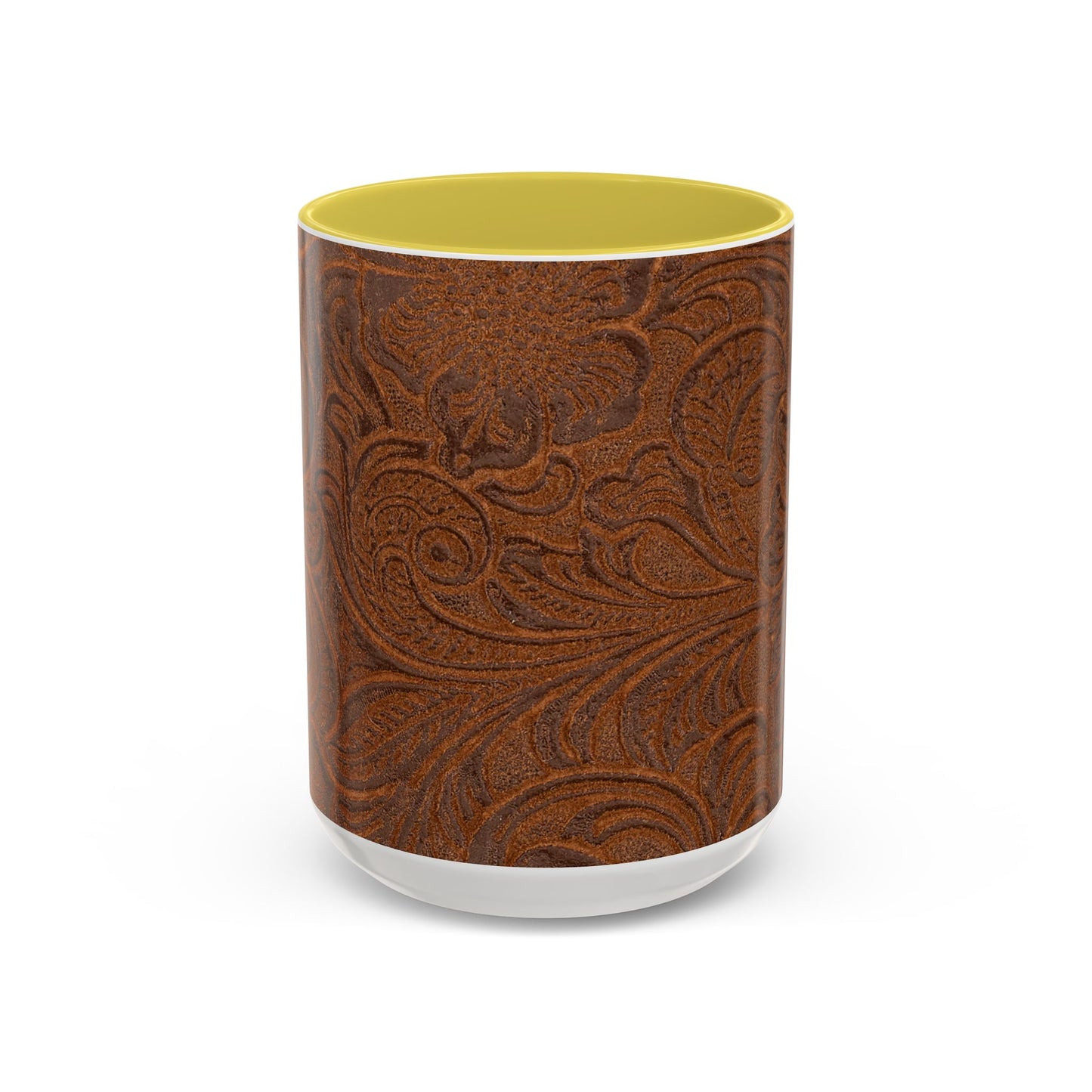 Rustic Tooled Leather Pattern Mug — Brown Western Floral Coffee Cup (11oz/15oz)
