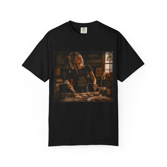 Baker's Kitchen Tee — 'Bodies by Buttercream Retro Baking Graphic T-Shirt