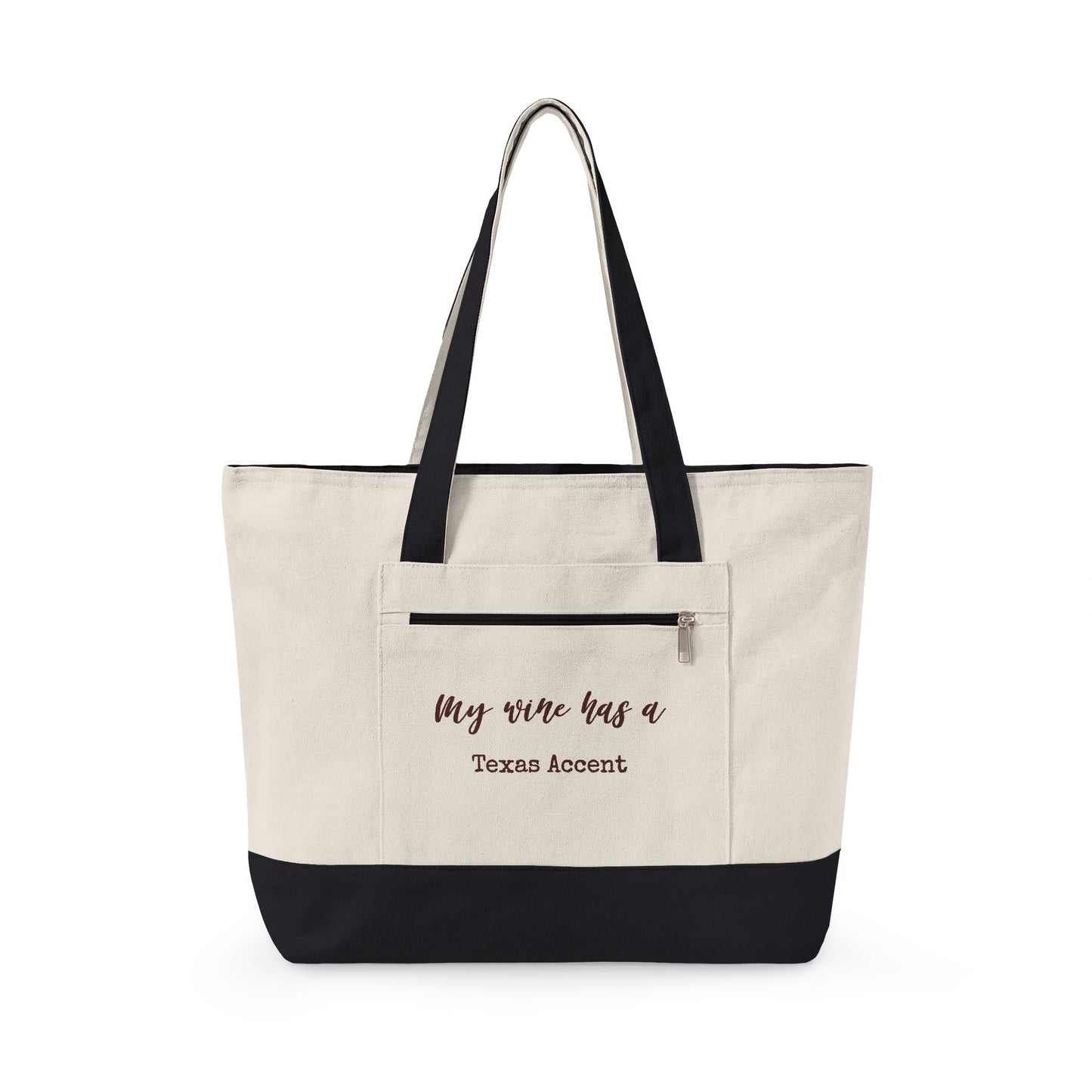 Canvas Tote Bag — Wine Splash 'My Wine Has a Texas Accent' Zippered Tote