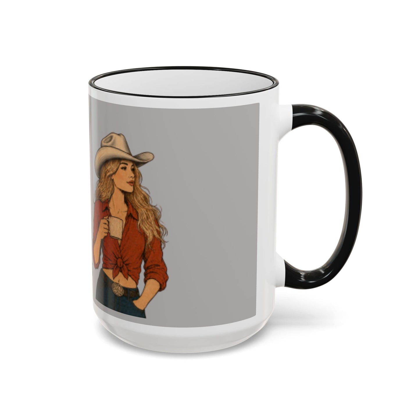 Cowgirl Coffee Mug — “Coffee Now, Cabernet Later” Accent Rim & Handle Mug