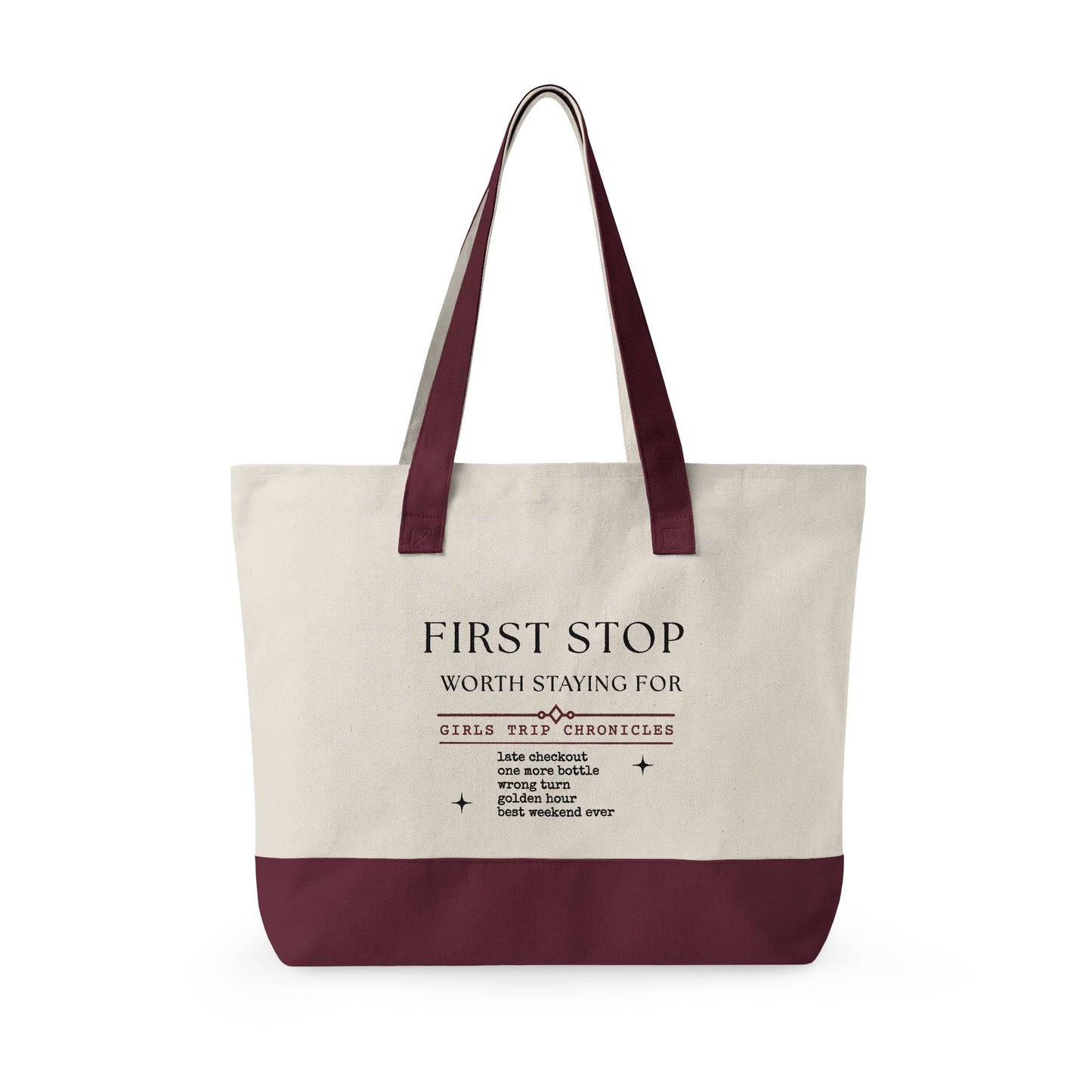 Texas Pour Girl Canvas Tote — "First Stop Worth Staying For" Girls Trip Chronicles Zippered Tote