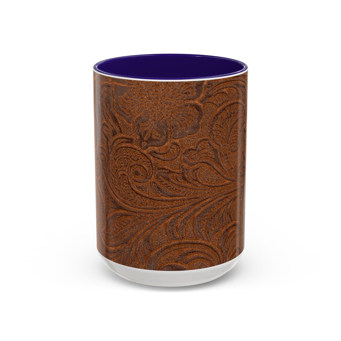 Rustic Tooled Leather Pattern Mug — Brown Western Floral Coffee Cup (11oz/15oz)