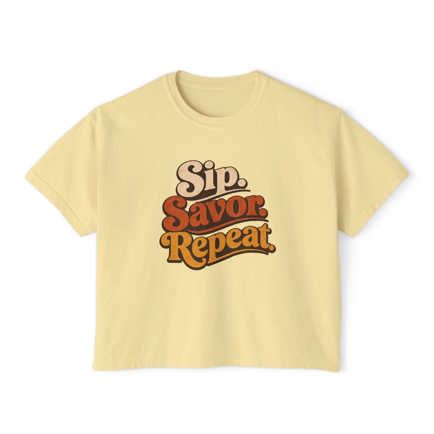 Sip Savor Repeat Boxy Tee | Retro Wine Lover Shirt | Texas Wine Country Tee