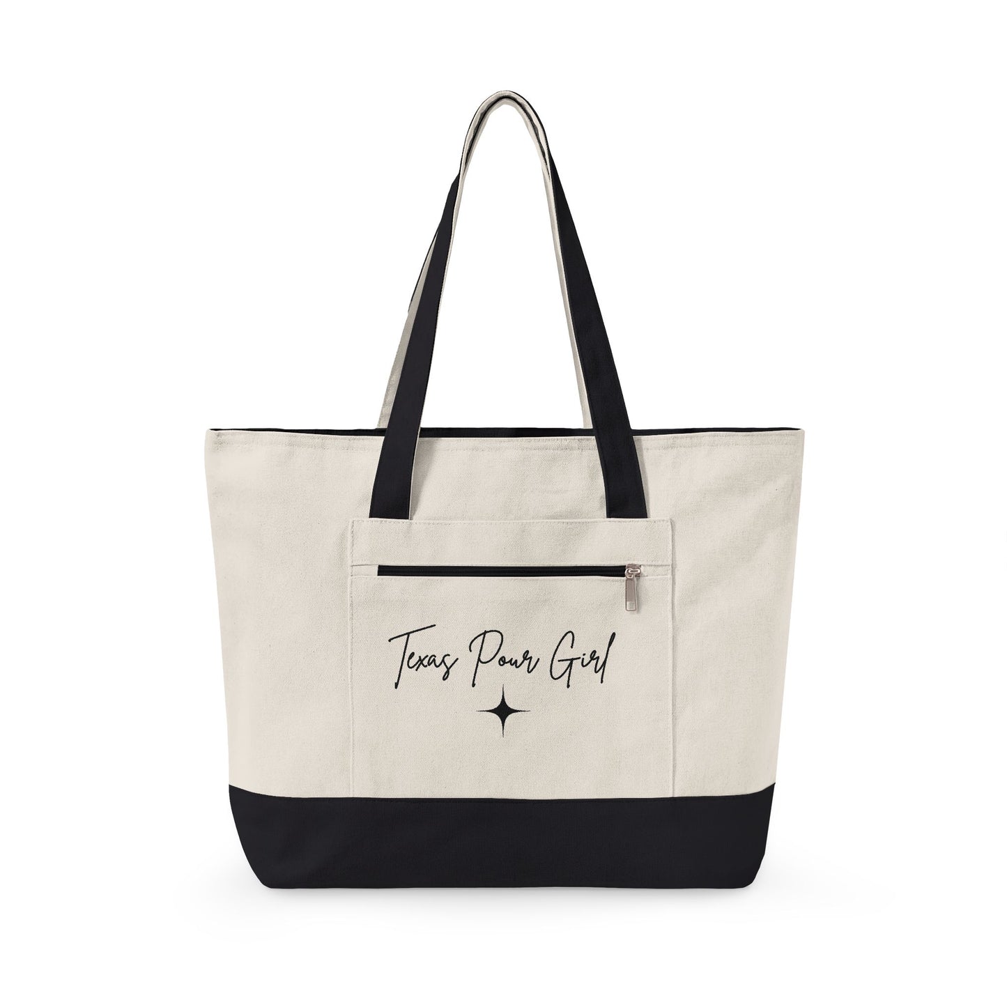 Texas Pour Girl Canvas Tote — "First Stop Worth Staying For" Girls Trip Chronicles Zippered Tote