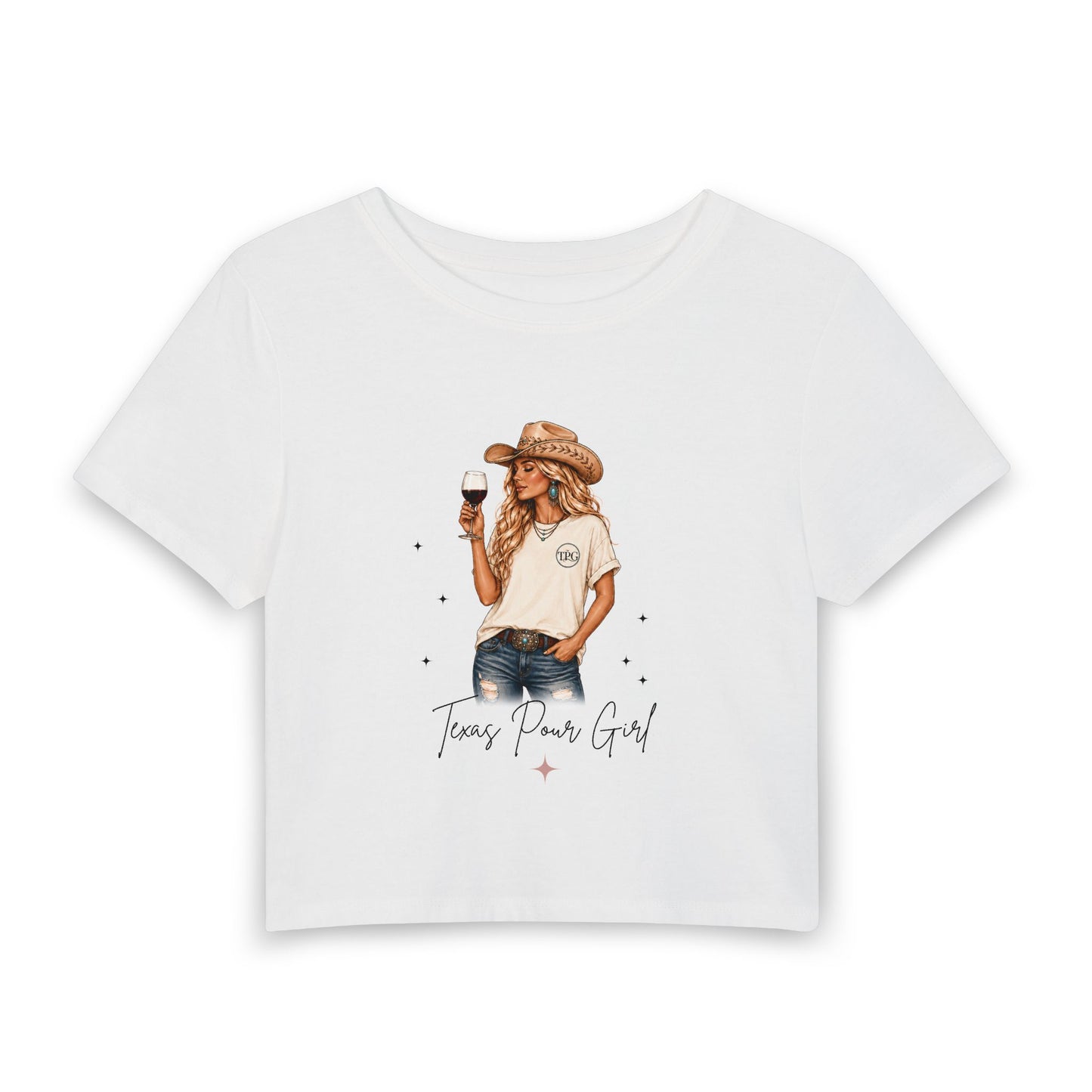 Texas Pour Girl Crop Tee | Cowgirl Wine Graphic Baby Tee