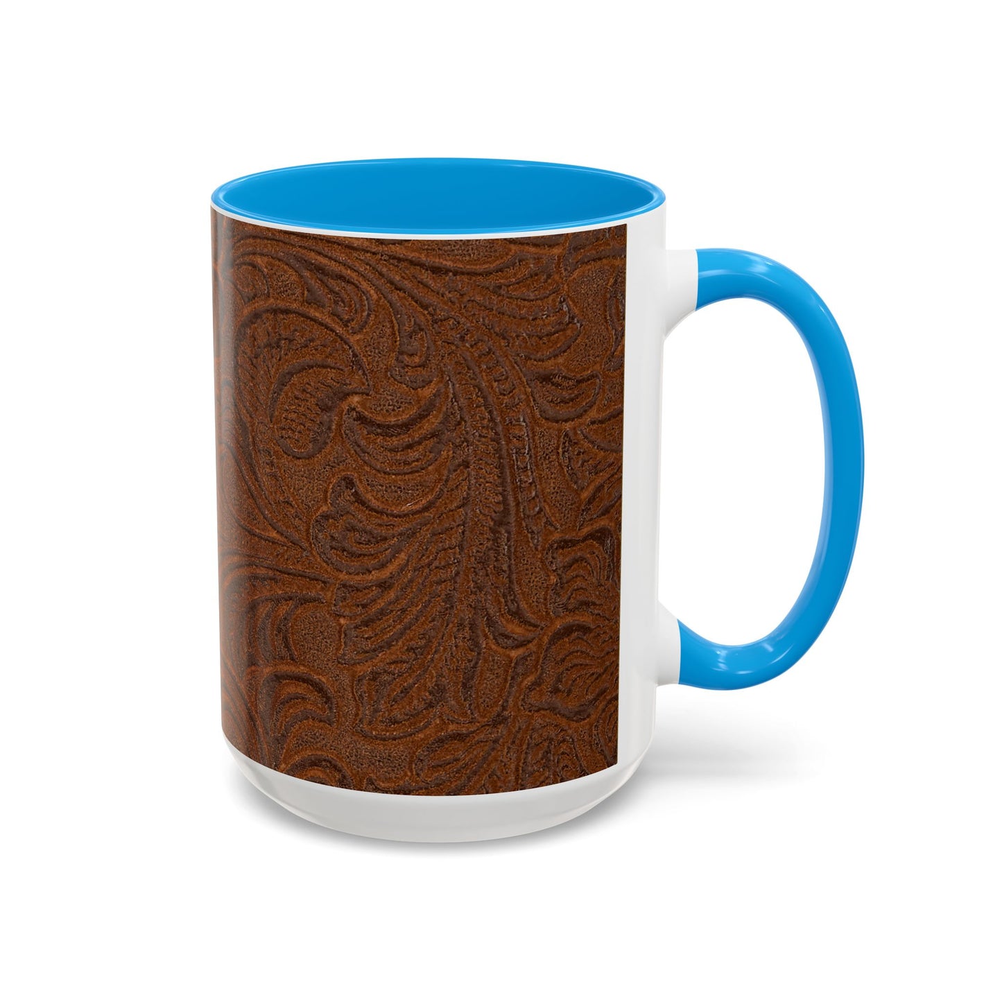 Rustic Tooled Leather Pattern Mug — Brown Western Floral Coffee Cup (11oz/15oz)