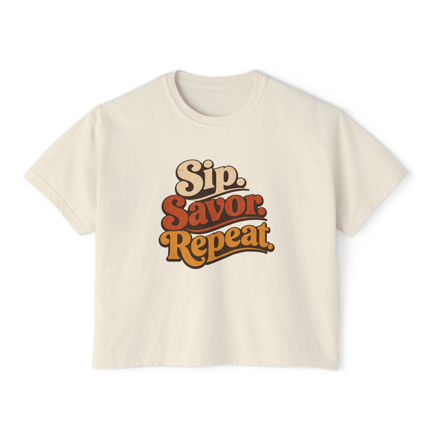 Sip Savor Repeat Boxy Tee | Retro Wine Lover Shirt | Texas Wine Country Tee
