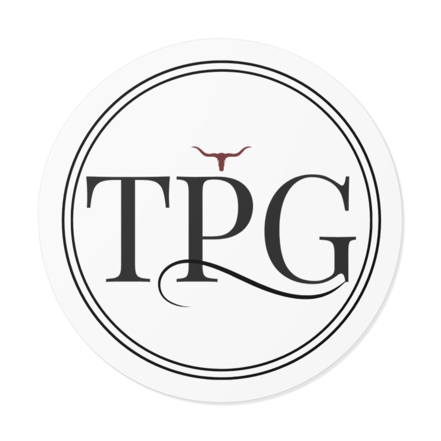 TPG Round Vinyl Sticker — Classic Monogram Logo Sticker with Longhorn Accent