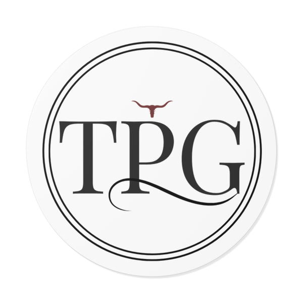 TPG Round Vinyl Sticker — Classic Monogram Logo Sticker with Longhorn Accent
