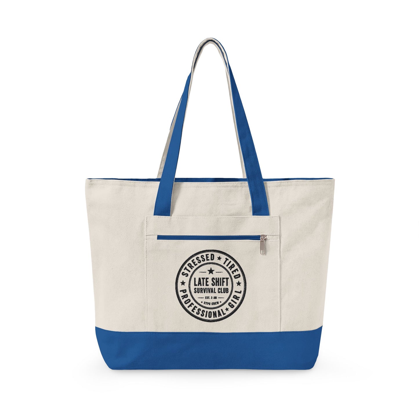 Canvas Tote Bag – 'Bakers Don’t Sleep' Zippered Market Tote with Bakery Seal Graphic