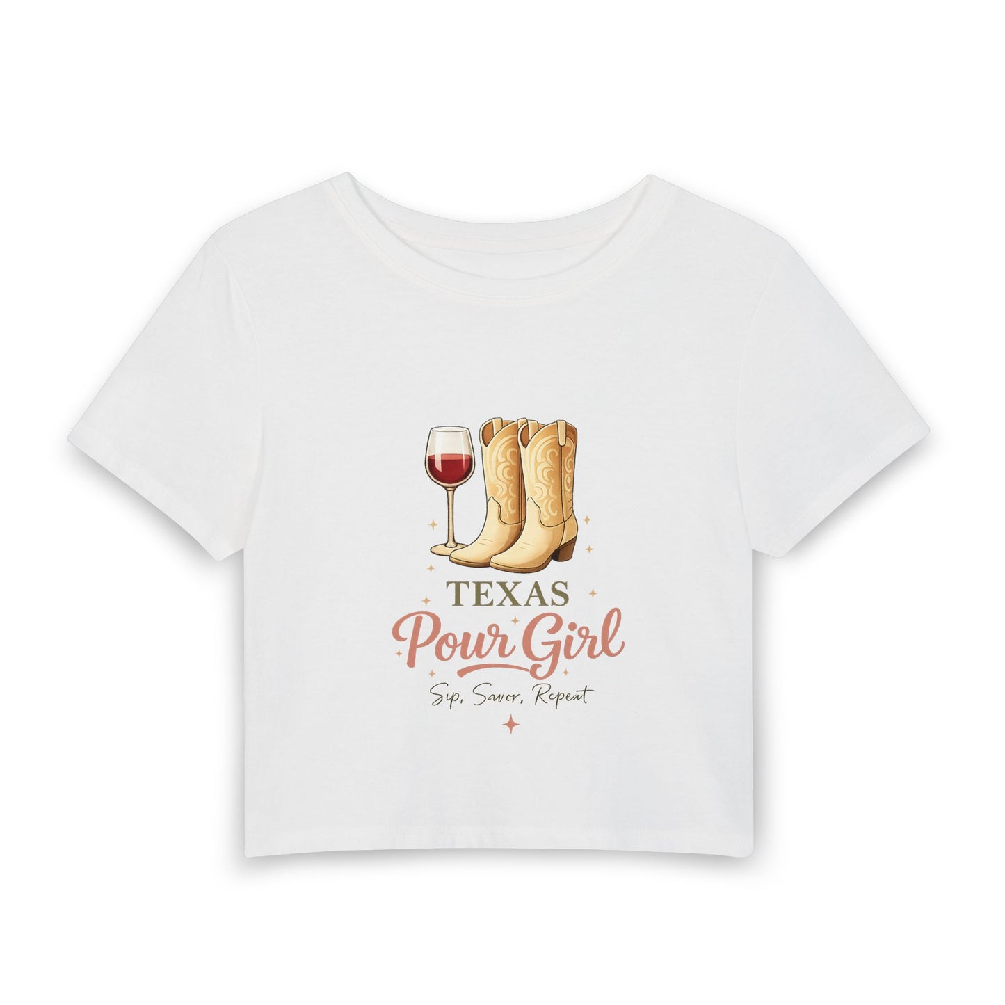 Texas Pour Girl Baby Tee – Wine & Cowboy Boots Crop Top