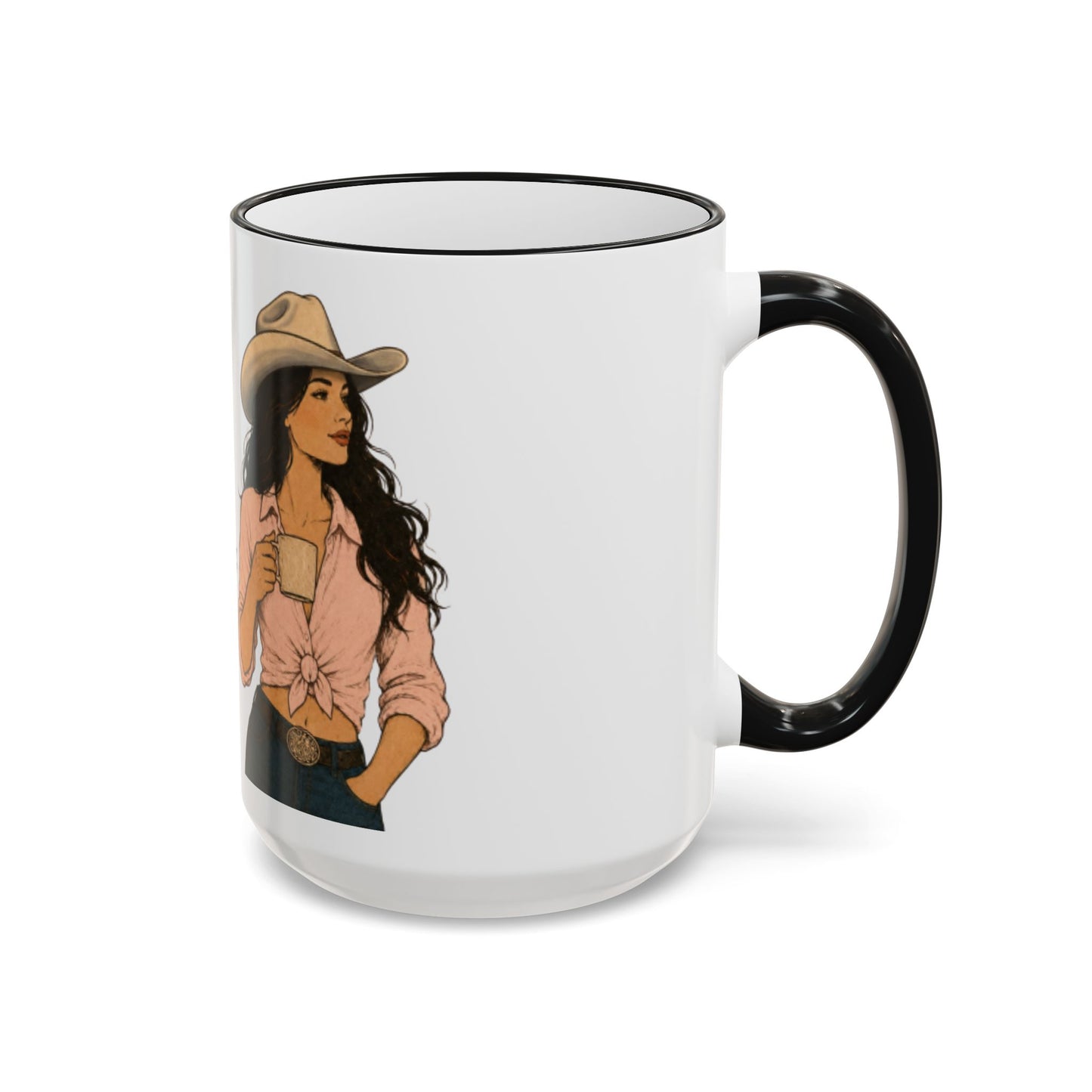 Cowgirl Coffee Mug – “Pretending this is Rosé” Accent Rim & Handle Ceramic Mug