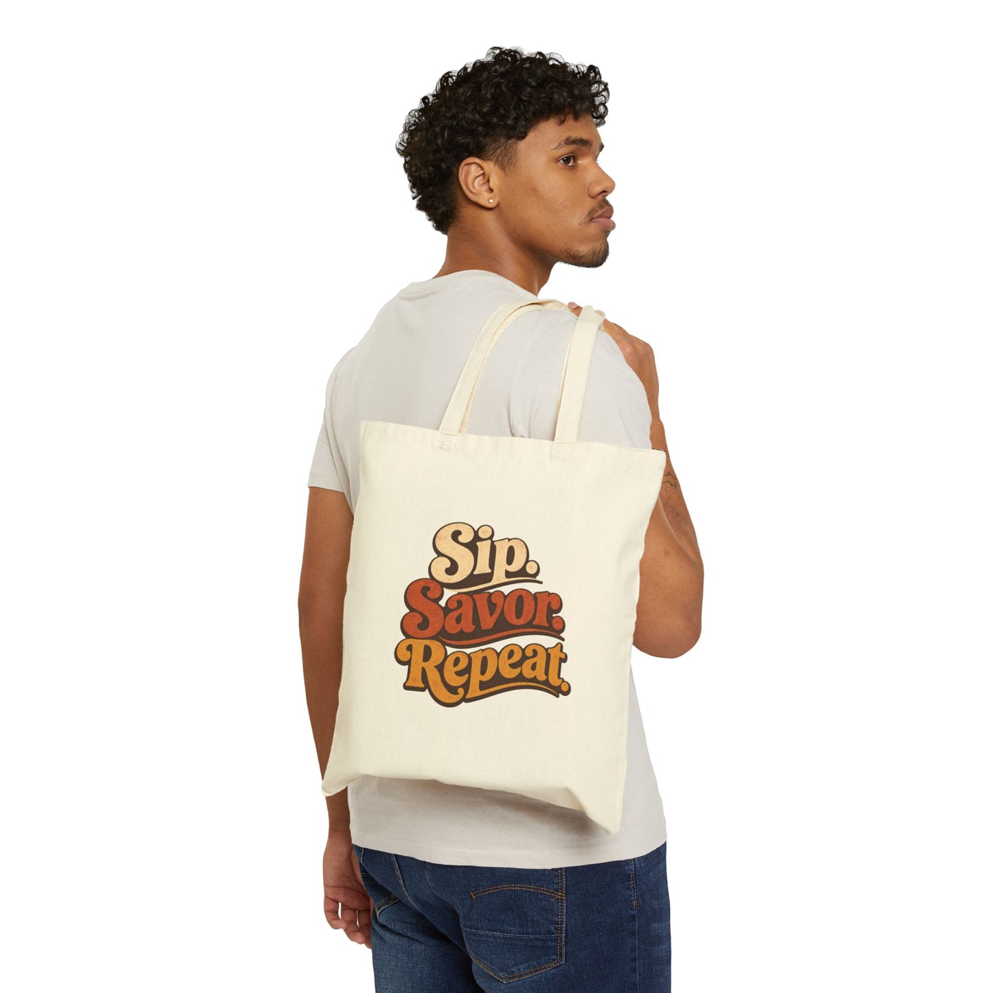 Tote Bag — "Sip. Savor. Repeat." Retro Wine Canvas Tote