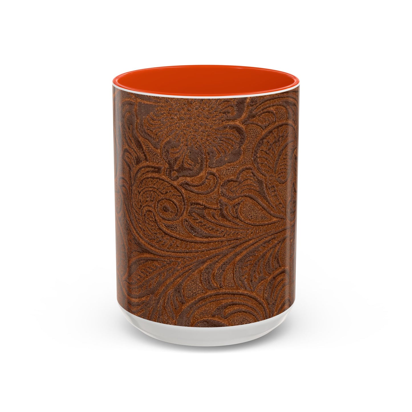 Rustic Tooled Leather Pattern Mug — Brown Western Floral Coffee Cup (11oz/15oz)