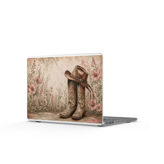 Cowgirl Boots & Hat Matte MacBook Case — Vintage Floral Western Laptop Cover