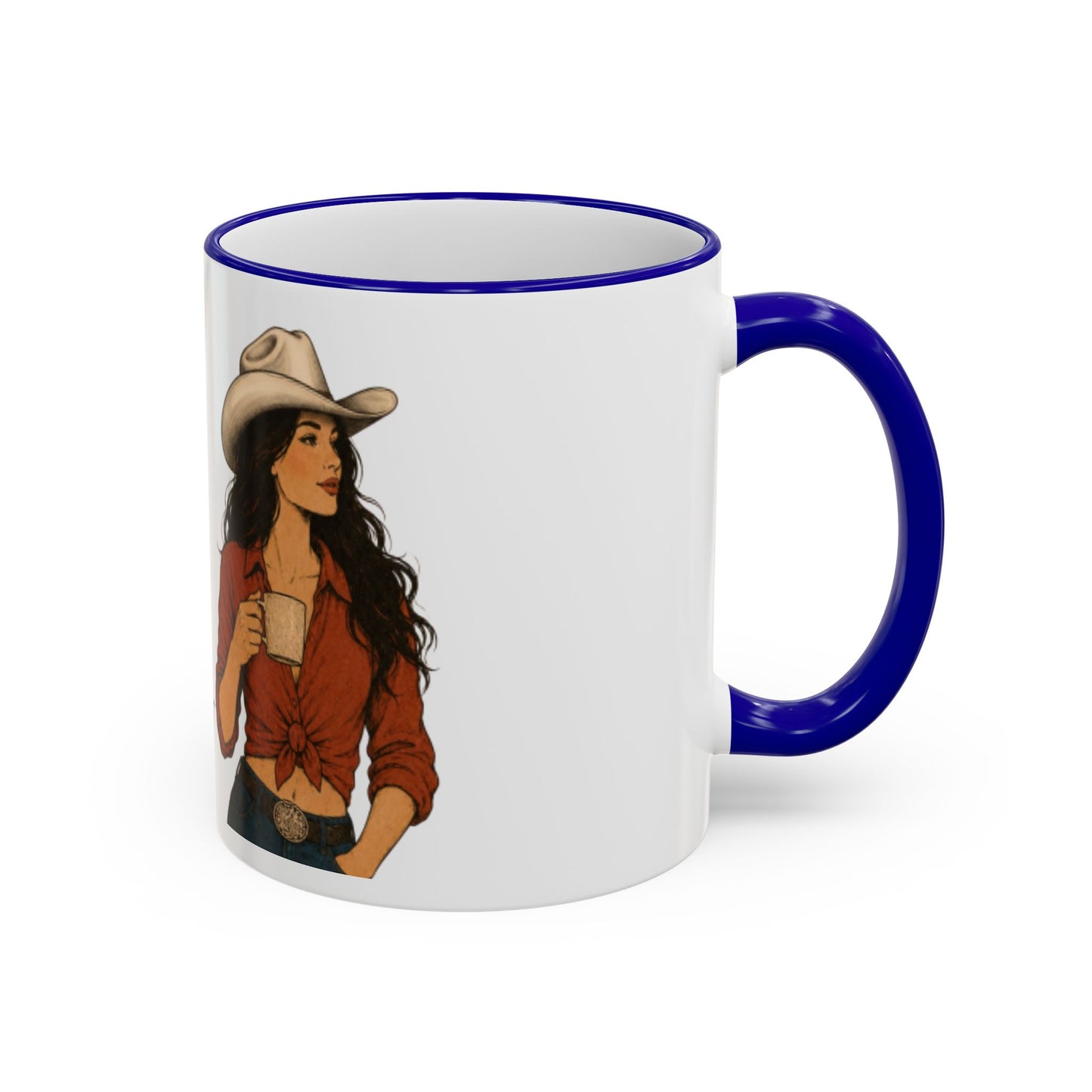 Cowgirl Coffee Mug — "May Contain: Coffee or Merlot" Accent Rim & Handle Mug