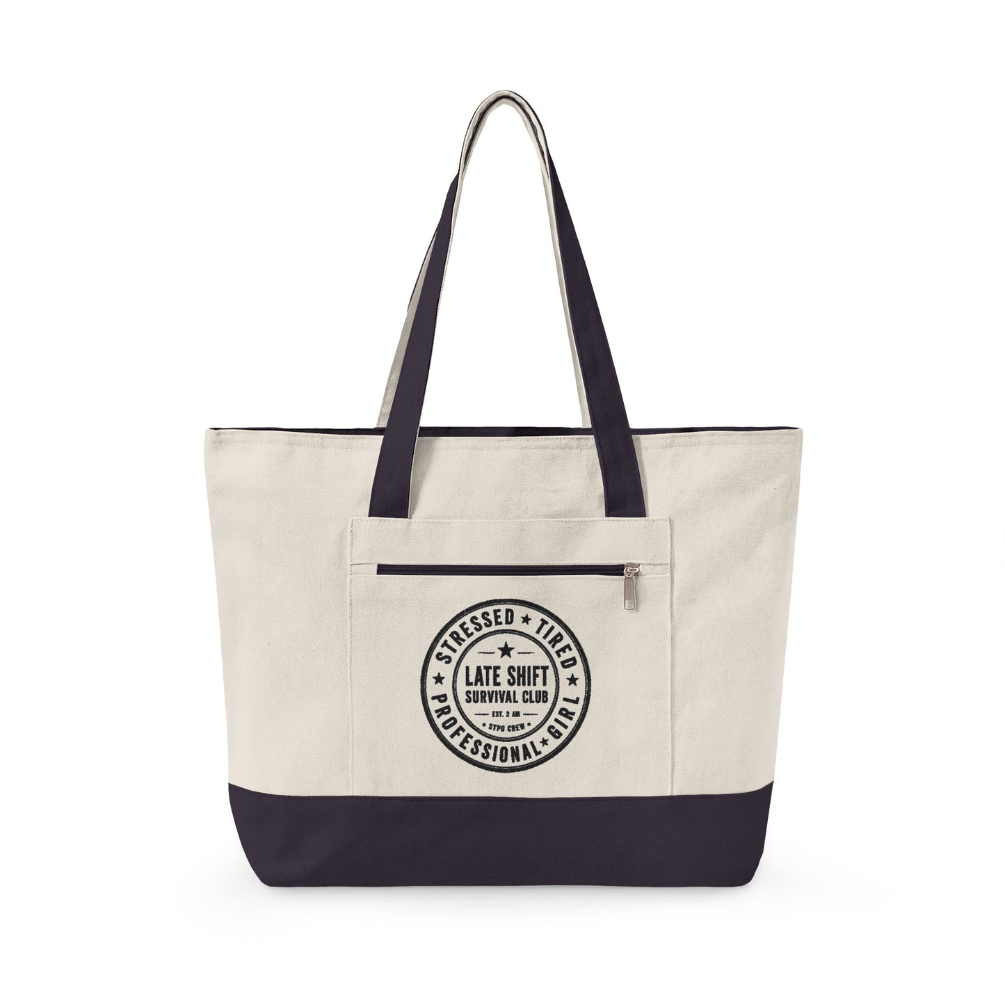 Canvas Tote Bag – 'Bakers Don’t Sleep' Zippered Market Tote with Bakery Seal Graphic