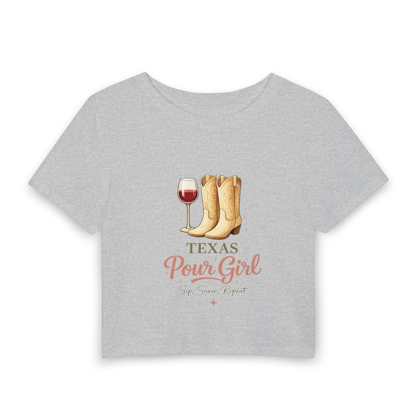 Texas Pour Girl Baby Tee – Wine & Cowboy Boots Crop Top